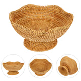 Zerodeko Rattan Fruit Bowl Bread Basket Woven Footed Bowl Round Pedestal Plate Dessert Display Platter Snack Serving Dish Tabletop Organizing Basket for Kitchen Counter Zerodeko