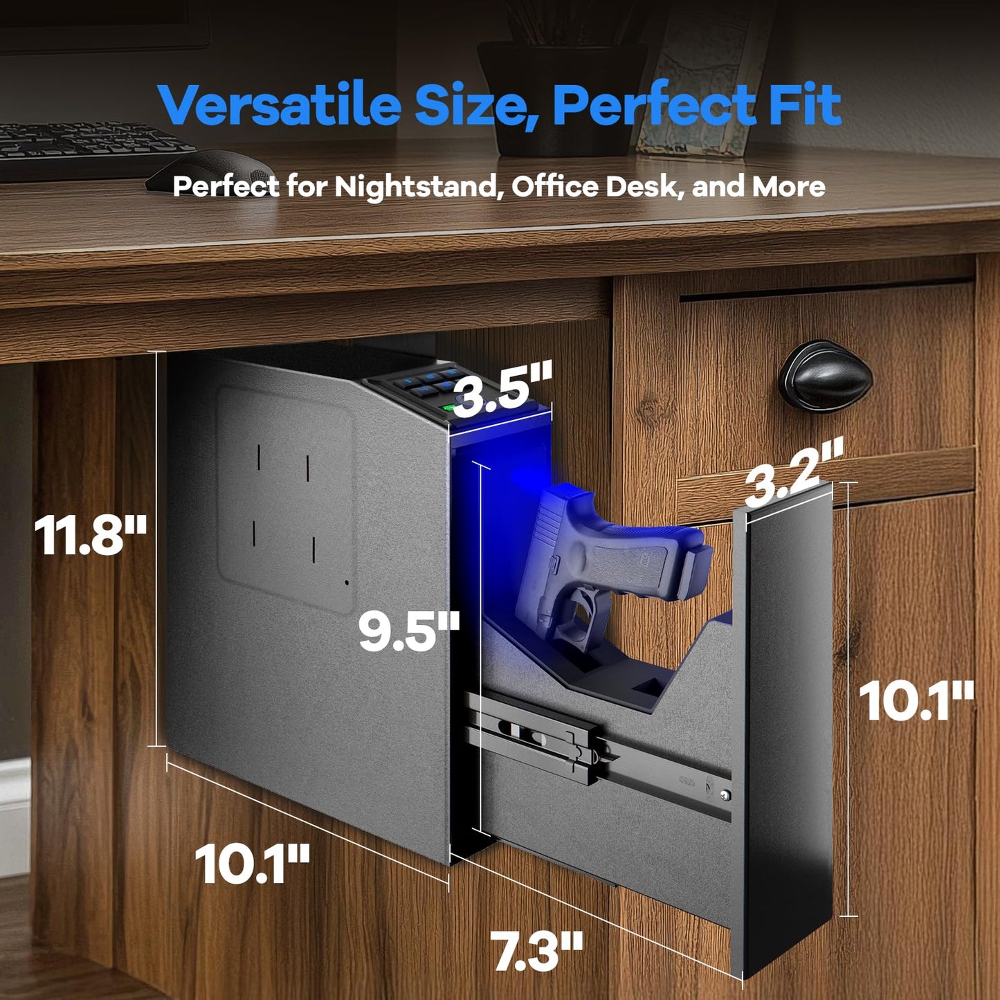 LotaTools Gun Safe, Biometric Pistol Safe Fingerprint Handgun Safe, Mounted Single Gun Safe for Handgun with 3 Ways Quick Access, Bedside Gun Safe for Nightstand, Bedroom, Desk, Wall, Dresser