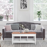 COSTWAY Lift Top Coffee Table, with Hidden Storage Compartment & 3 Open Shelves, Rectangular Cocktail Tea Table with Solid Wood Legs for Living Room Reception Room (White) COSTWAY