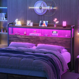 Aheaplus Headboard for Full Size Bed Frame, Headboards with Outlets, USB Ports and LED Light, Head Board with Storage, Height Adjustable, Sturdy and Stable Headboard, Full Size, Rustic Brown Aheaplus