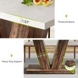 LITTLE TREE 47 Inches Dining Table for 4, Modern Dining Room Tables, White Rectangle Kitchen Table with Rustic Brown V-Shaped Pedestal, Wooden Dinner Table for Dining Room, Kitchen, Living Room LITTLE TREE