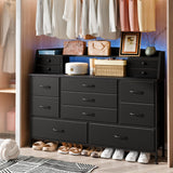 Fixwal Black Nursery Dresser for Bedroom with 13 Drawers, Fabric Chest of Drawers with PU Finish for Kids, Boys, Adults, Nursery, Living Room, Closet, Entryway, Hallway (No LED Lights) Fixwal