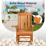 VINGLI Outdoor Glider Chair Wood Patio Glider with Cup Holder, Porch Glider with Smooth Rocking Mechanism, Heavy Duty 600 LBS VINGLI