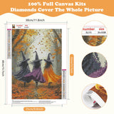 SENQAO Witch Diamond Art Kits for Adults, Fall Forest Witch DIY 5D Diamond Painting Kits Full Drill Diamond Dots Paintings with Diamonds Gem Art and Crafts Home Decor 12x16inch SENQAO