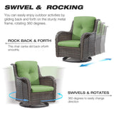 Joyside Wicker Patio Furniture Sets 8 Piece Set with 3-Seat Sofa, 2 Swivel Rocking Armchairs, 2 Armchairs, 2 Ottoman and 1 Side Table Wicker Outdoor Conversation Set(Brown Mixed Gray/Green) Joyside