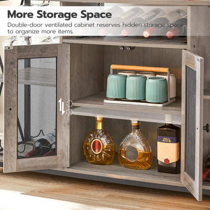 HOOBRO Greige and Black Wine Bar Cabinet with LED Lights and Power Outlets - WoodArtSupply