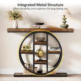 Celaform 41" Console Table, 4-Tier Entryway Table with Circle Base, Industrial Narrow Wood Sofa Accent Tables with Storage Shelves for Living Room, Hallway, Foyer, Rustic Brown Celaform