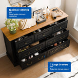 Cozy Castle 7 Drawer Dresser, Farmhouse Chest of Drawers for Bedroom, 54" Wide Dresser with Retro Metal Handles, Wood Drawer Organizer TV Stand for Living Room, Hallway (Black) Cozy Castle