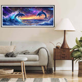 Yomiie Large 5D Diamond Art Kits for Adults, Dolphins Diamond Painting Art Landscape DIY Full Round Drill Kits, Embroidery Rhinestone Diamond Crystal Craft Canvas Home Wall Decor 31.5x11.81 inch Yomiie