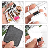 Framendino, 8 Pack Sublimation Blank Keychain Glitter PU Leather Heat Transfer Keyrings Heart Round Square Rectangle Key Chain for DIY Craft Making Framendino