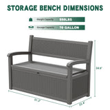 70 Gallon Outdoor Storage Bench Deck Box Lockable for Patio Furniture, Outdoor Porch Bench with Storage Waterproof for Cushions, Garden Tools and Pool Supplies, Grey LHBcraft