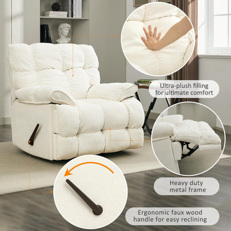 Pationate Oversized Rocker Recliner Chair,Manual Swivel Rocker Recliner for Living Room,Overstuffed Extra Wide Rocking Recliners Soft with Breathable Soft Fabric，Up to 350lbs (Manual, White) Pationate