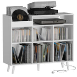 Cozy Castle Record Player Stand, Turntable Shelf with Vinyl Storage up to 500 Albums, Vinyl Record Player Shelf with Power Outlet Sideboard Buffet Cabinet with Storage Accent Cabinet, White Cozy Castle