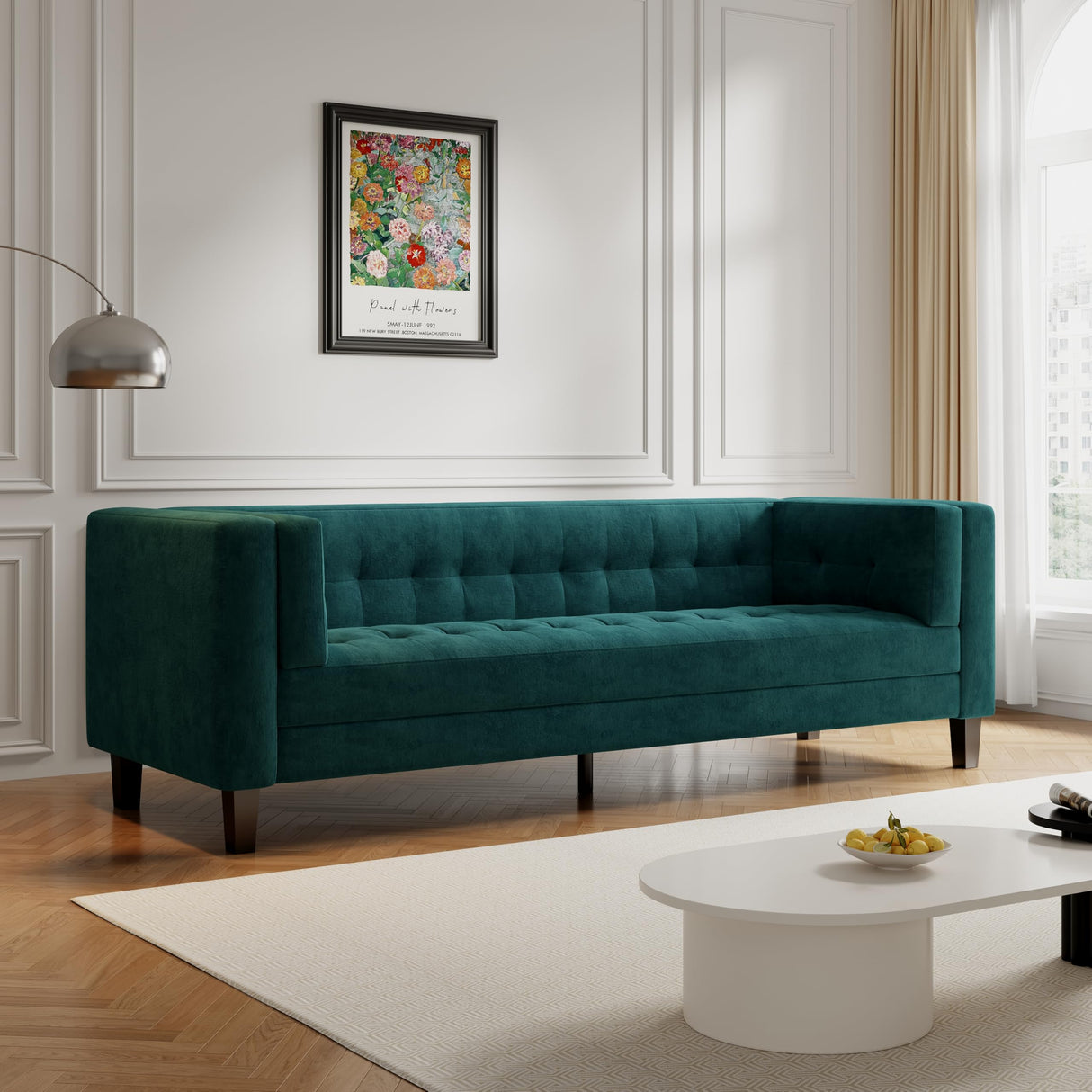 Christopher Knight Home Viola 3 Seater Low Profile Sofa, Upholstered Tufted Couch, Velvet Sofa with Armrests, Comfort Modern 3 Seater Couch for Living Room Bedroom Home Rest, Green Christopher Knight Home