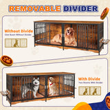 75'' Dog Crate Furniture Large Storage TV Stand with Dual Cushion / 4 Bowls/Double Rooms, Wooden Dog Kennel Dog Crate End Table with Removable Divider for Large Medium Dogs, Rustic Brown NASHZEN