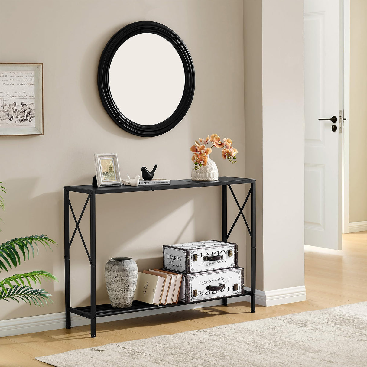 Tajsoon Console Table, 2-Tier Entryway Table，41.8”L Narrow Sofa Table with Shelves, Entrance Table for Hallway, Entryway, Living Room, Foyer, Corridor, Office, Black Tajsoon