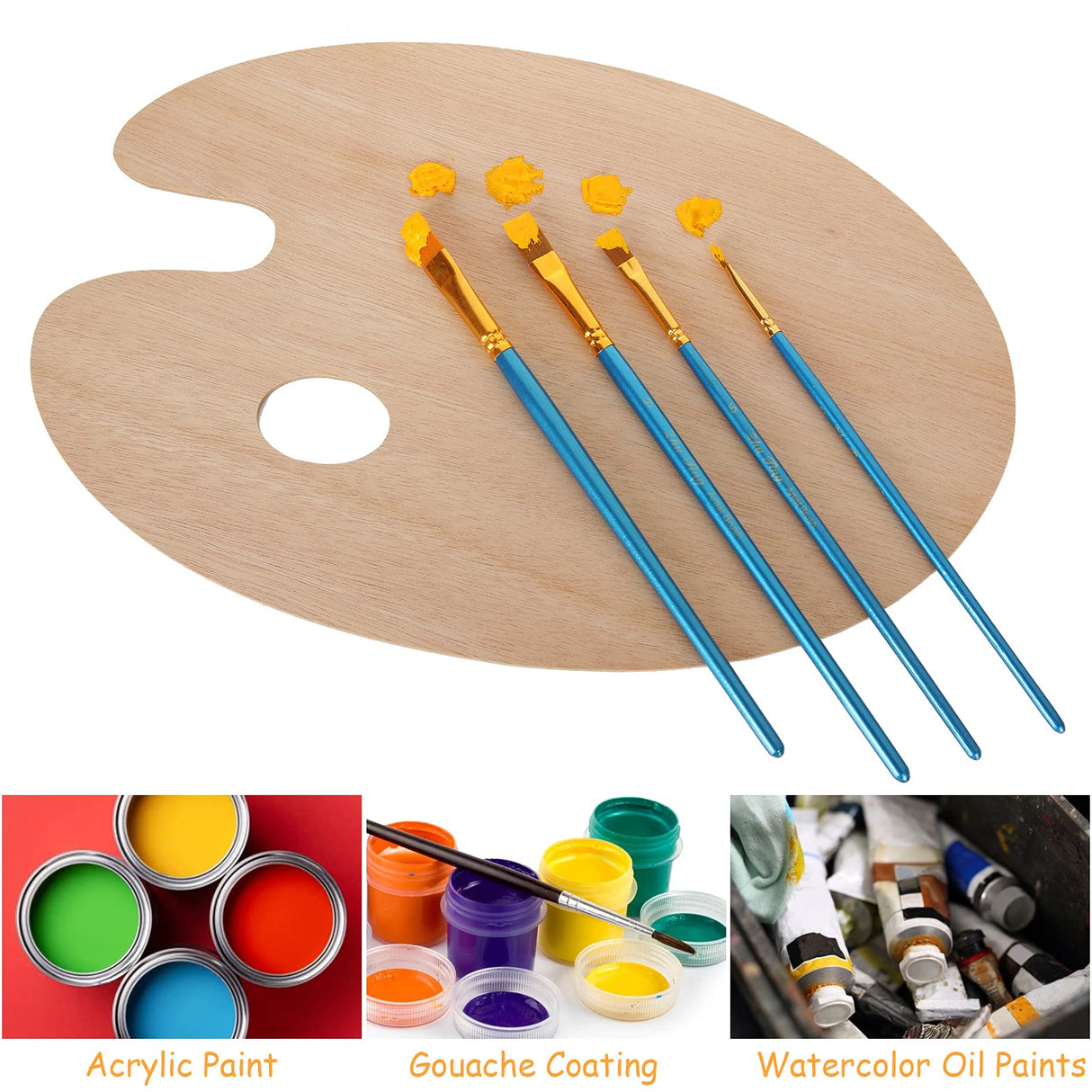 ZOEYES 20 Pack Oval-Shaped Oil Painting Palette with Thumb Hole, Wooden Art Palette for Painting (8 x 12 Inches) ZOEYES