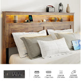 PAUKIN King Size Wooden Bed Frame with Headboard, Rustic Farmhouse Wooden Bedframe with LED Lights and Charging Station, Easy Assembly, No Box Spring Needed (Rustic Brown, King) PAUKIN