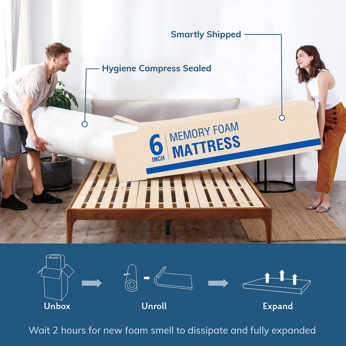 EGO White 6Inch Medium Firm Full Memory Foam Mattress, Cooling Gel Green Tea Mattress Bed in a Box, CertiPUR-US Certified, Double Mattress, 54"x75", Medium Firm MLILY