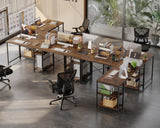 Bestier L Shaped Desk, 95.2 Inch Reversible Corner Computer Desk with Shelves, 2 Person Long Table for Home Office, Large Writing Storage Workstation with 3 Cable Holes, Rustic Brown Bestier