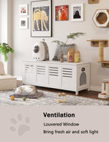 DINZI LVJ Litter Box Enclosure Furniture for 2 Cats, Top Opening Hidden Litter Box with Double Rooms, Dual Cat House with Good Ventilation, 47.2" Wooden Cat Washroom, White DINZI LVJ