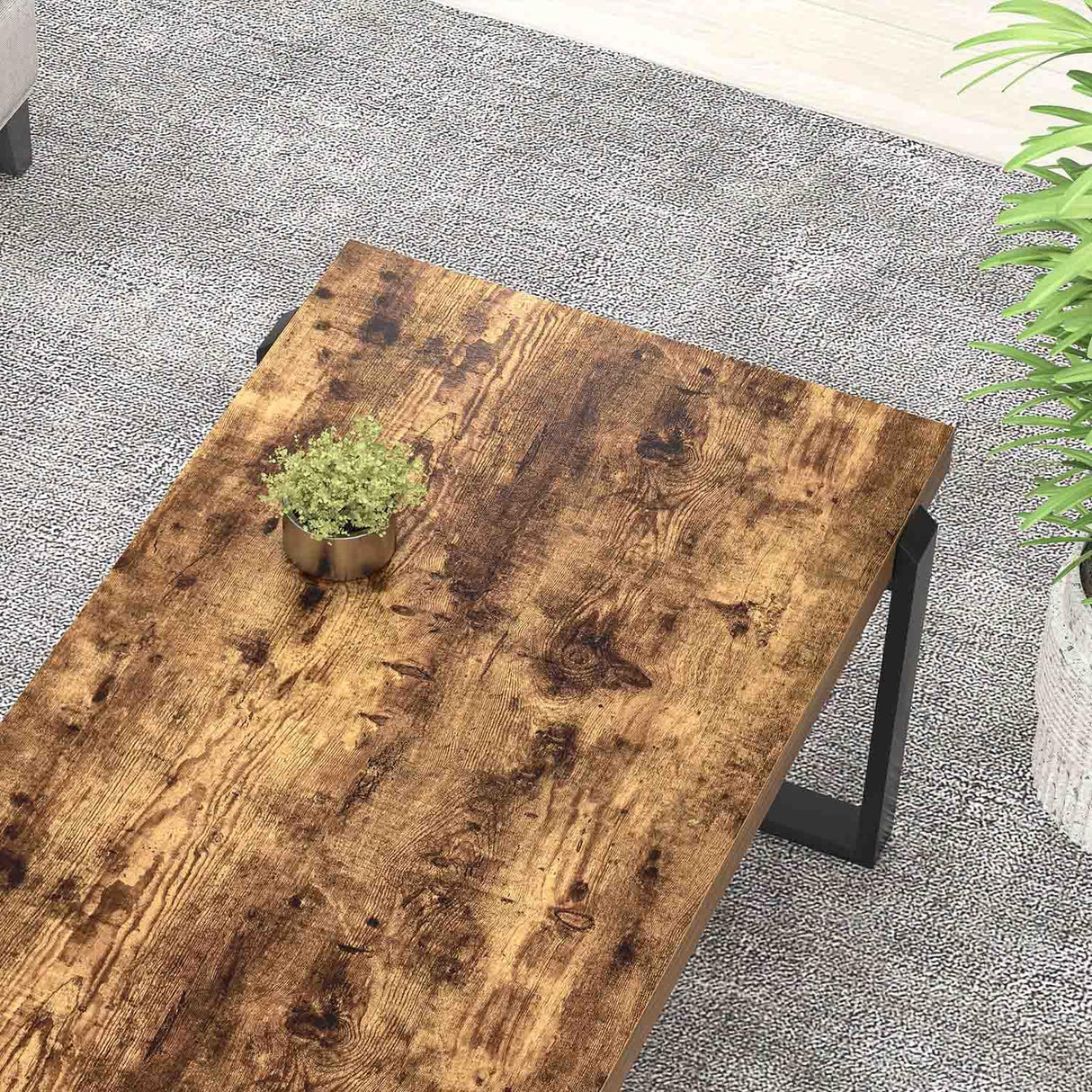 FOLUBAN Coffee Table, Modern Rustic Wood and Metal Center Table, Industrial Rectangle Cocktail Tea Table for Living Room, Brown, 47 Inch FOLUBAN