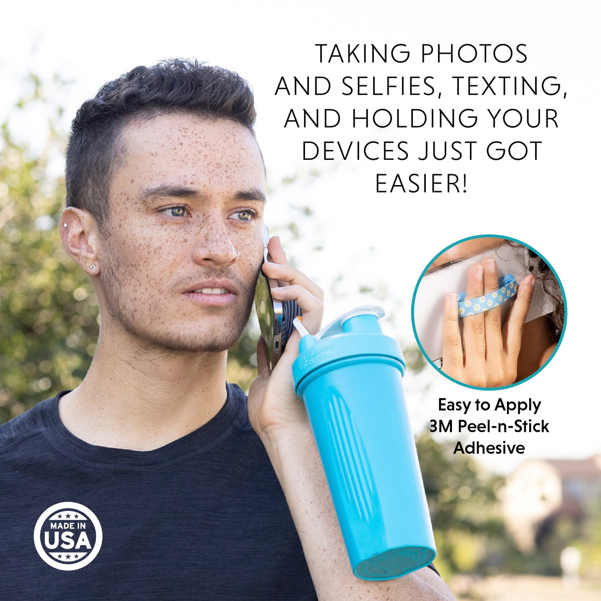 LOVEHANDLE Universal Phone Grip for Smartphones & Mini Tablets - Phone Holder for Hand - Wireless Charging Compatible - Made in The USA - Solid Black LOVEHANDLE