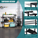 TC-HOMENY Large Fishing Rod Holders for Garage Fits for 12 Rods, 4-Tier Fishing Pole Rack Cart with Enlarged Shelves, Fishing Gear Tackle Organizer Storage Cart with Wheels for Garage, Outdoor, Black TC-HOMENY