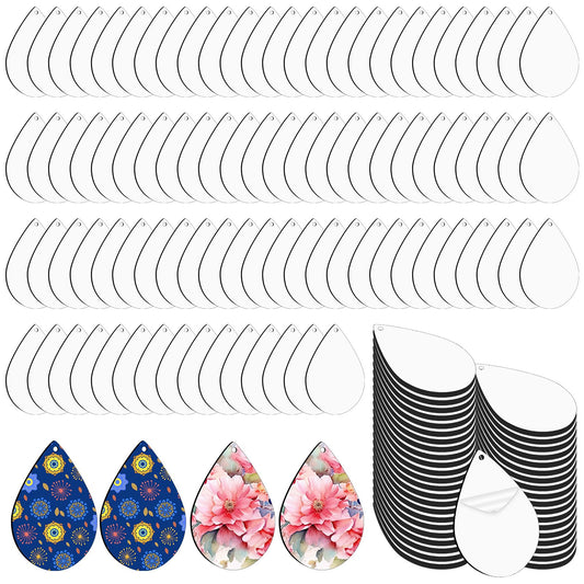 200 pcs Sublimation Earring Teardrop Blanks Bulk Double-Sided MDF Wood Blank Sublimation Earring for Sublimation White Tear Drop Earrings for DIY Craft