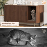 Cat Litter Box Enclosure with Cat Scratch Pad, Sliding Door, 37.4" Litter Box Enclosure Furniture Hidden Litter Box, Modern Indoor Cat House, TV Stand, Side End Table for Living Room, Walnut Halitaa