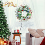 Christmas Wreath for Front Door 24inch - Light Up Artificial Christmas Wreath, Lighted Christmas Wreaths Battery Operated, with Bells and Wreath Hanger, for Front Door Wall Windows Xmas Decoration HOYECHI