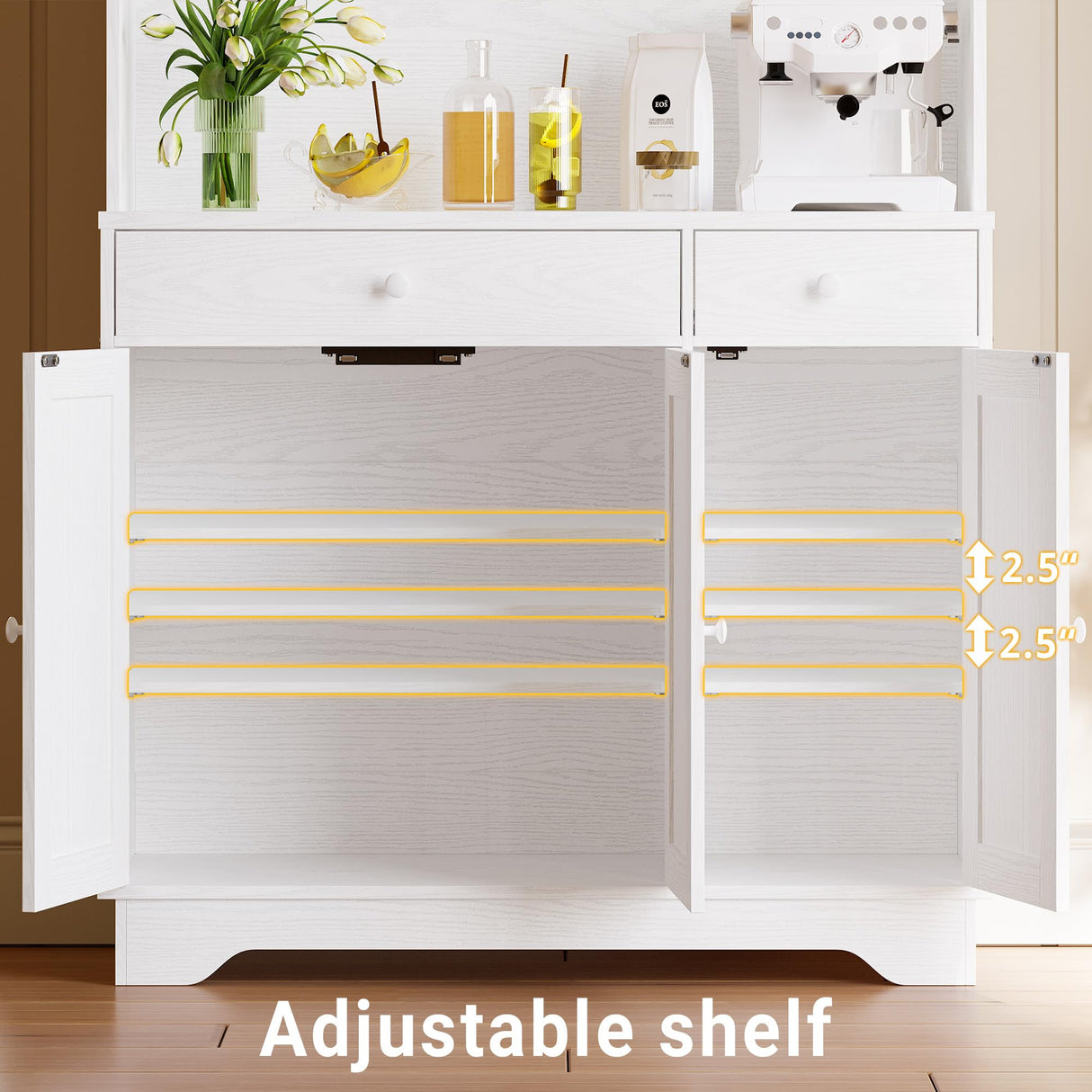 IRONCK Kitchen Pantry Storage Cabinet 72" Height with Doors, Drawer, Adjustable Shelves, Freestanding Cupboard hutch Cabinet for Dining Room, Living Room, White IRONCK