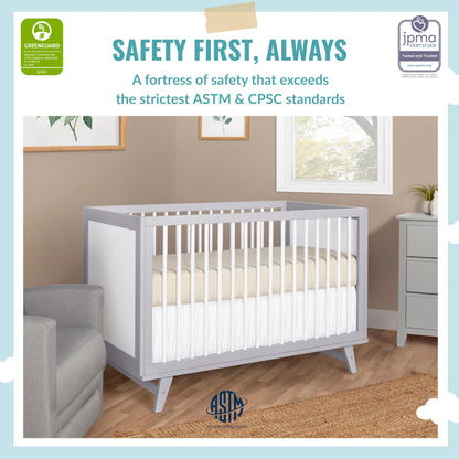 Dream On Me Carter 5-in-1 Full Size Convertible Crib / 3 Mattress Height Settings/JPMA Certified/Made of New Zealand Pinewood/Sturdy Crib Design, Grey & White