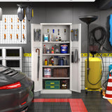 GLADIW Garage Storage Cabinet, Metal Storage Cabinet with Lockable Doors and 5 Adjustable Shelves, Tool Cabinet with Pegboard for Garages, Offices and Tool Rooms, Gray GLADIW