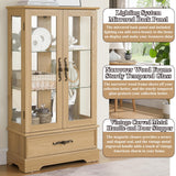 nifoti 47" H Lighted Curio Cabinet Display Case, Glass Cabinets with Adjustable Shelves,Tempered Glass Door and Drawer, Wooden Curio Cabinet with Mirrored Back Pane for Living Room (Light Oak) nifoti