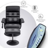 MCombo Recliner with Ottoman, Reclining Chair with Massage, 360 Swivel Living Room Chair Faux Leather 7902 (Black) MCombo
