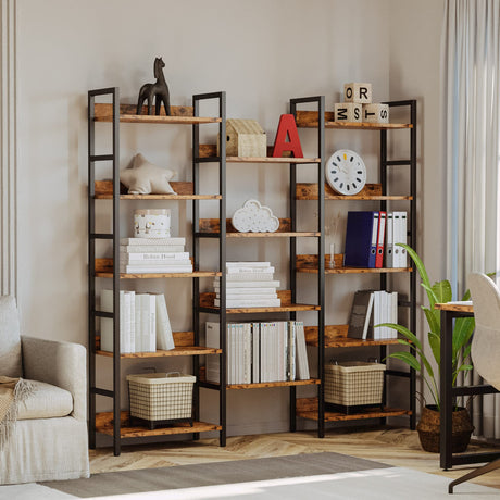 Triple Wide Industrial Bookshelf with 5 Tiers and Metal Frame by IRONCK IRONCK