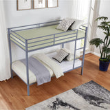 Metal Bunk Bed Twin Over Twin, Low Profile Bunk Bed Frame withBuilt-in Ladder, High Guardrail and Metal Slats, Space-Saving Twin Size Bed Frame for Kids Teens, No Box Spring Required Softa