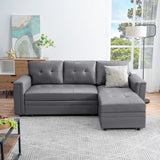 Naomi Home L-Shaped Sectional Sleeper Sofa with USB Ports - Convertible Pull-Out Bed, Ample Storage, Timeless Design, Durable Construction, Gray/Air Leather Naomi Home