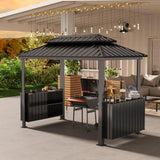 Domi 6x10FT Hardtop Grill Gazebo, BBQ Gazebo with Double Galvanized Steel Roof, 2 Storage Cabinets and Ceiling Hooks, Outdoor Grill Shelter for Backyard, Lawn and Garden(Gray) domi outdoor living