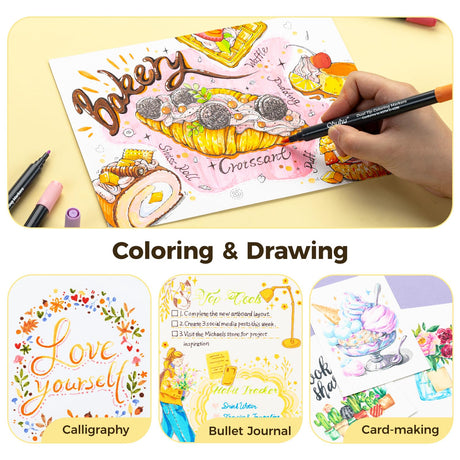 Ohuhu Markers Brush Tip 80-Colors with 72-Sheet Coloring Book - Double Tipped Markers for Adults Coloring Books - Art Marker Set Bundles with 100% Bleed-Proof Coloring Pages - Fine & Brush Dual Tips Ohuhu