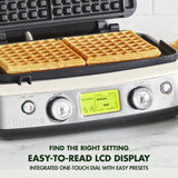 GreenPan Elite 2-Square Belgian & Classic Waffle Iron, Healthy Ceramic Nonstick Aluminum Dishwasher Safe Plates, Adjustable Shade/Crunch Control, Wont Overflow, Easy Cleanup Breakfast, PFAS-Free,White GreenPan