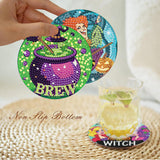 CEUHROG 6 Pcs Diamond Paintings Coasters Kits with Holder, DIY Halloween Coaster Diamond Art Kits,Full Drill Rhinestone Painting Kits for Adults Ki,Beginners Art Craft Supplies CEUHROG