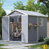 Aoxun 6X8 FT Resin Outdoor Storage Shed with Floor, Plastic Garden Shed with Lockable Door and Window, Tools House to Store Patio Furniture, Bike Accessories, Garbage Can and Lawn Mower - Grey Aoxun