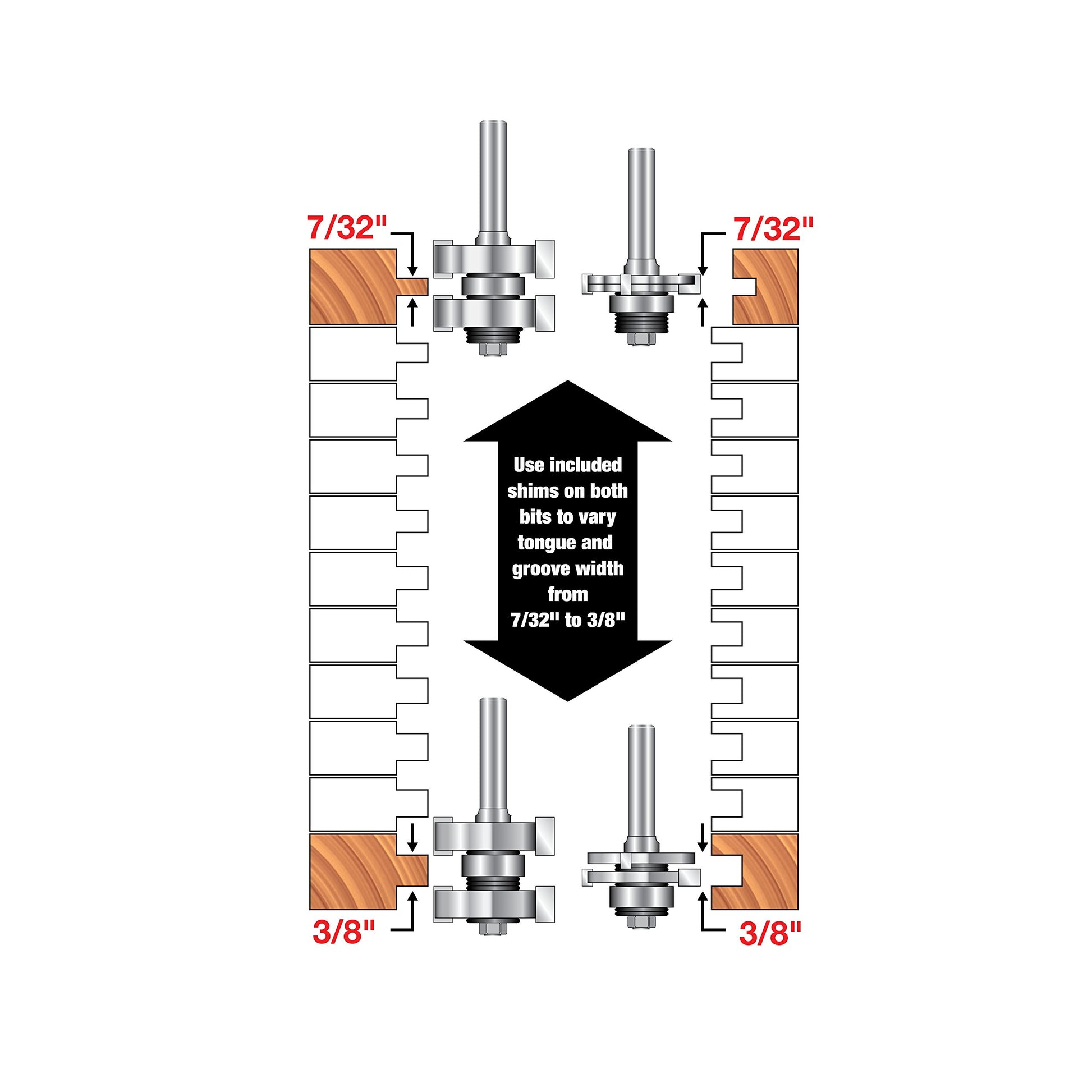 Freud 99-036: 1-3/4" (Dia.) Adjustable Tongue & Groove Bit Set - WoodArtSupply