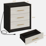 SICOTAS 24" Night Stands Set of 2, Black Nightstand with Charging Station, Large 3 Drawers Nightstand, Tall Mid Century Modern Nightstands Bedroom Bed Side Table for Bedroom Living Room Sofa SICOTAS