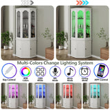 Gyfimoie Corner Bar Cabinet w/LED Lights, Tall Modern Wine Cabinet with Tempered Glass Door & Adjustable Shelves, Home Bar Liquor Storage Cabinet with Glass Rack for Living Room, Dining Room (White) Gyfimoie