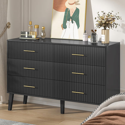 Fiogmub Accent 6 Drawer Dresser, Modern Closet Dressers Chest of Drawers with Fluted Panel, Living Room Bedroom Nursery Entryway and Hallway