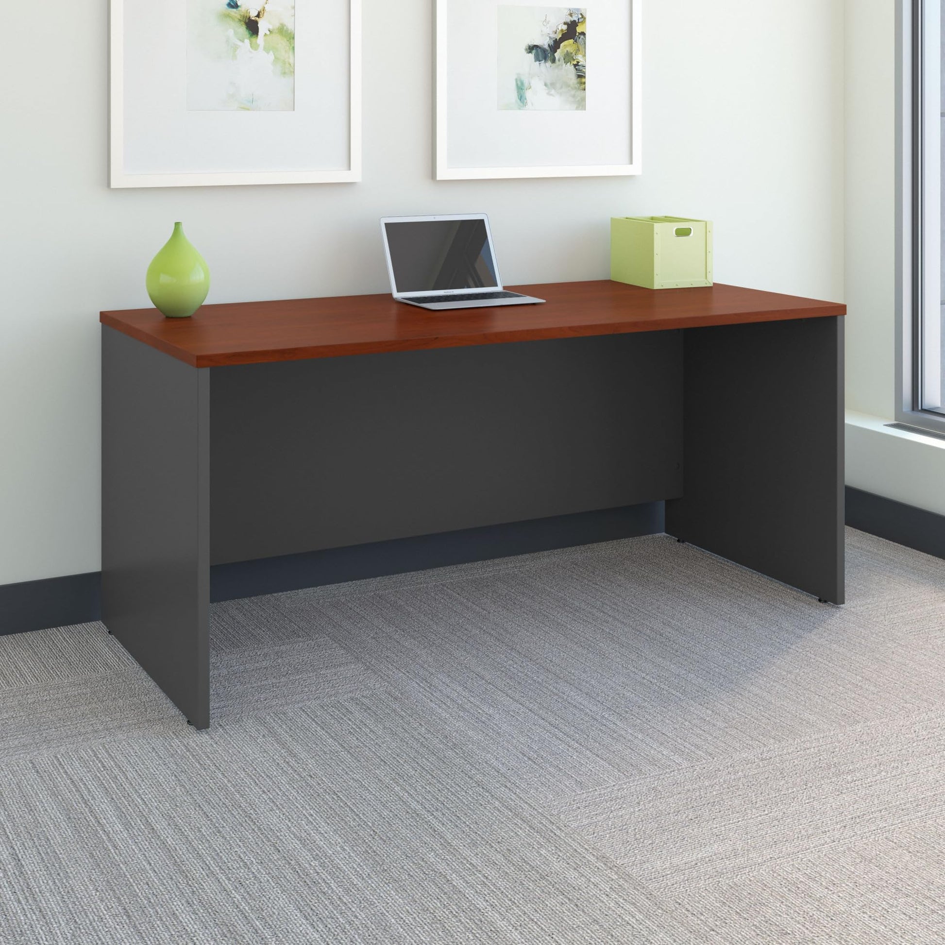 Bush Business Furniture Components Office Desk 66"W x 30"D, Hansen Cherry/Graphite Gray, Standard Delivery - WoodArtSupply