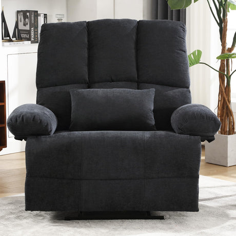 Oversized Recliner Chair 350 lb Weight Capacity, Plus Size 28 inch Large Wide Seat Manual Comfortable Fabric Recliner for Adults Living Room with Pockets Massage Heated Pillow (Modern, GREY-6008) HOMYEDAMIC